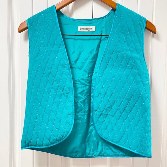 Vintage Jean Clément 100% Silk Quilted Vest Turquoise - Picture 2 of 9